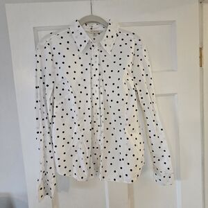 Boden White and Black Polka Dot Button Down Shirt